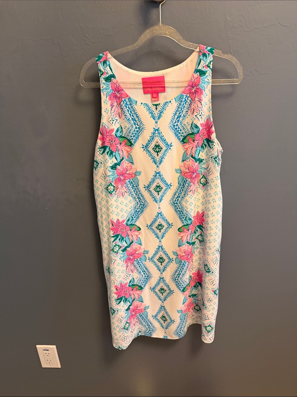 Lilly Pulitzer Cream Shift Dress with Pink and Aqua Floral Print